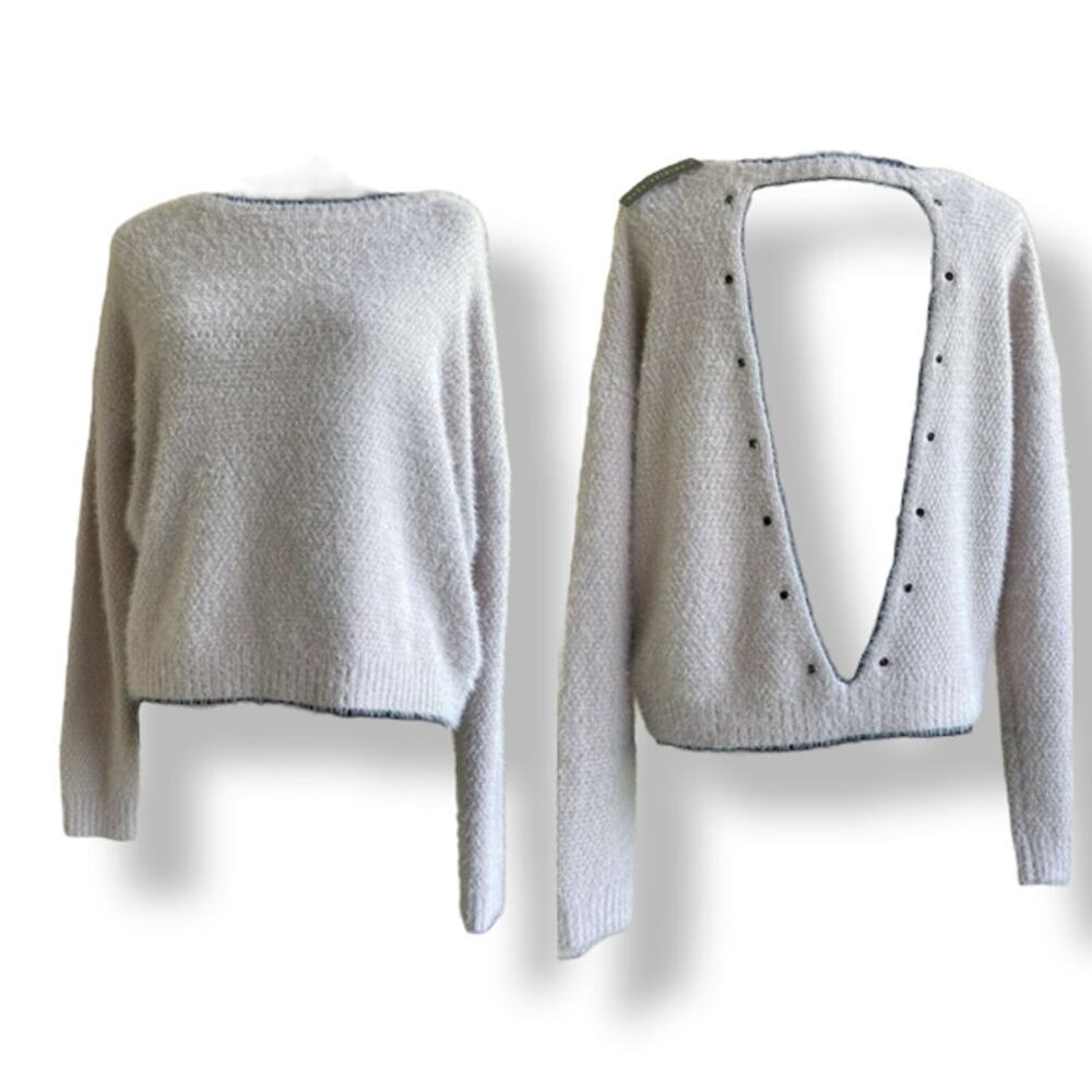 Fashion Nova Womens Sweater Size Large Giselle Blush Pink Lace Up Back Soft NEW